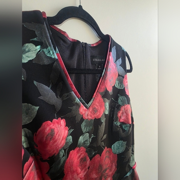 Stella & Julie - Sleeveless Black and Red Floral Dress - Size 8 - Picture 2 of 5